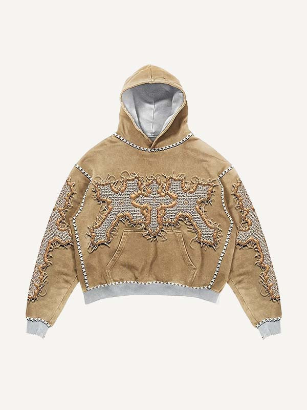 Cross Faux Decal Print Slant Pockets Hoodie