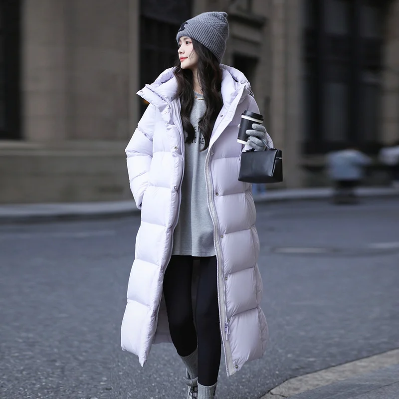 Toloer Cold Resistant Long Length Hooded Down Jacket Female 2024 Winter New Fashion Armband And Thick White Duck Down Matching Coat-Outfit Ideas