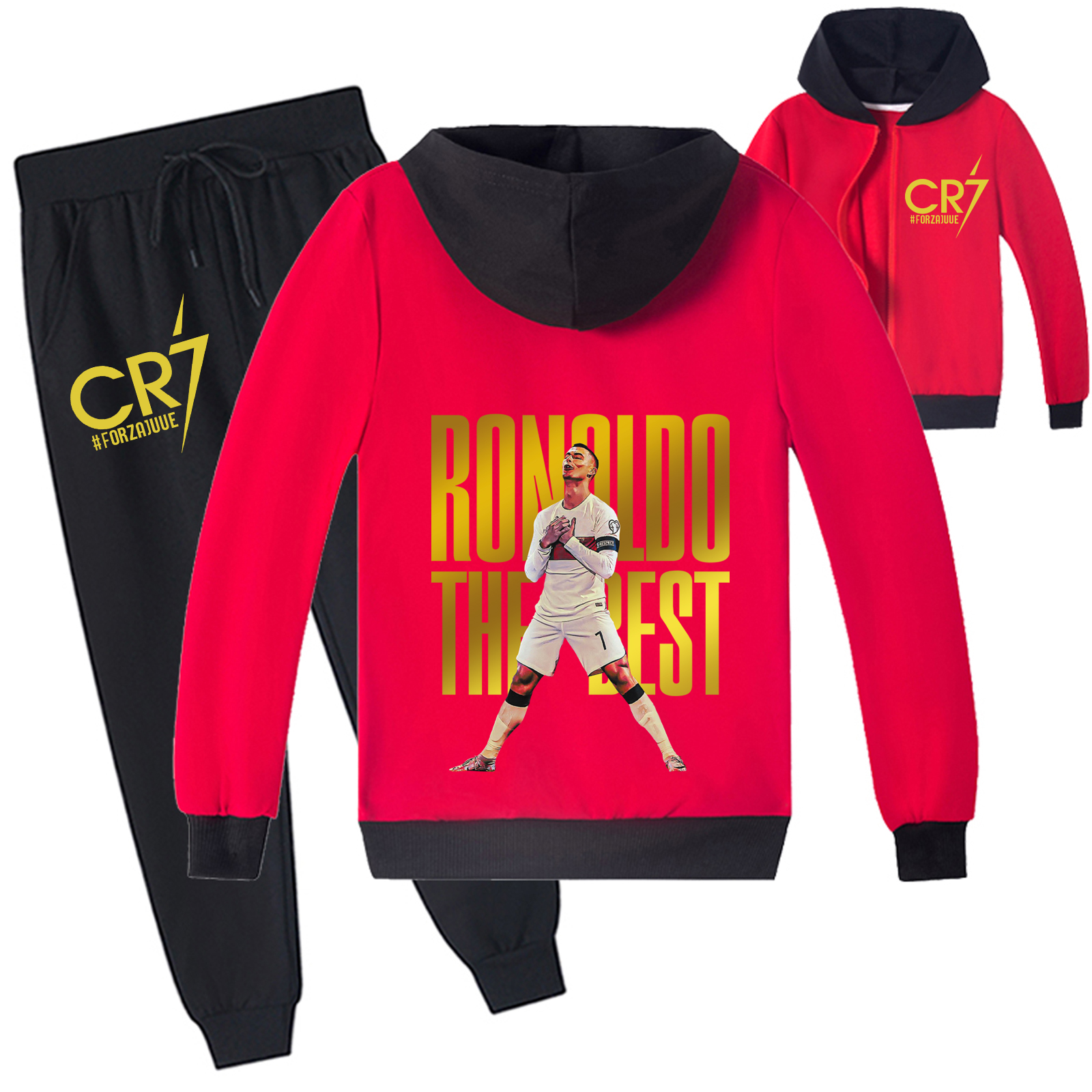 Mayoulove Cristiano Ronaldo Zip-Up Set for Boys & Girls - Stylish Sportswear for Young Fans Perfect for Active Play-Mayoulove