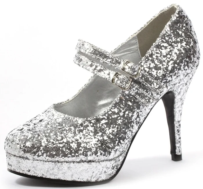 Silver Glitter Mary Jane Platform Stiletto Heel Pumps Vdcoo