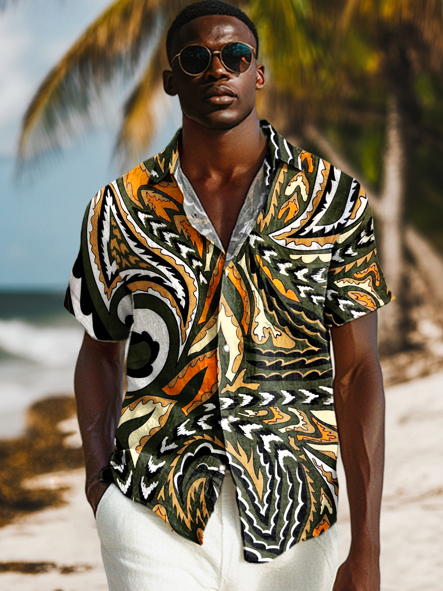 Tribal Ethnic Stripes Art Print Casual 100% Cotton Shirt