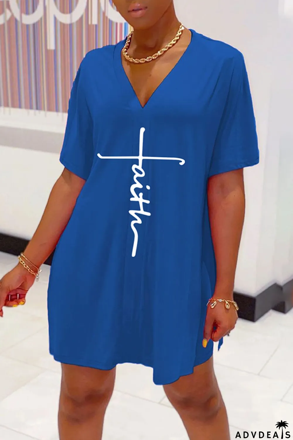 Tangerine Red Casual Print Split Joint V Neck Short Sleeve Two Pieces