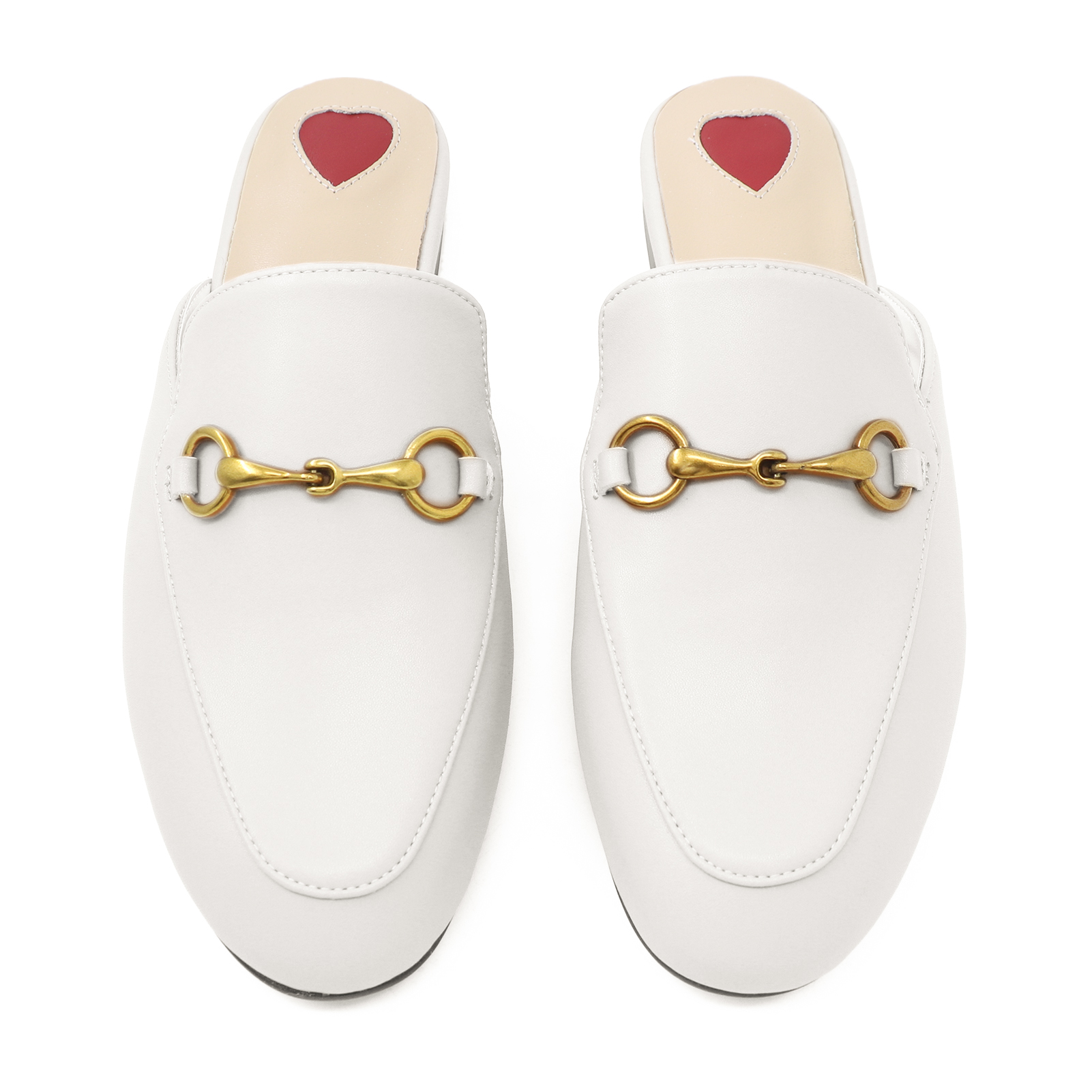 Red Heart Buckle White Mules Shoes-vocosishoes