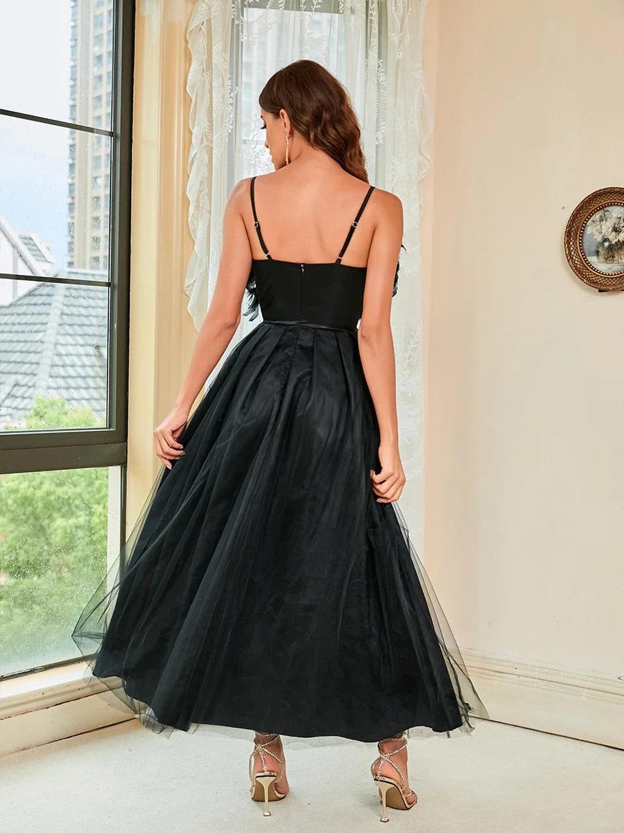 Wedding Guest  Summer Dress  Luxury Feather Black Evening Dresses Women Summer Elegant Mesh Spaghetti Sleeveless A Line Lady Club Birthday Party Dress