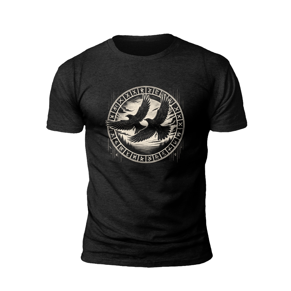 Norse Flight: The Raven's Runic Circle T-shirt