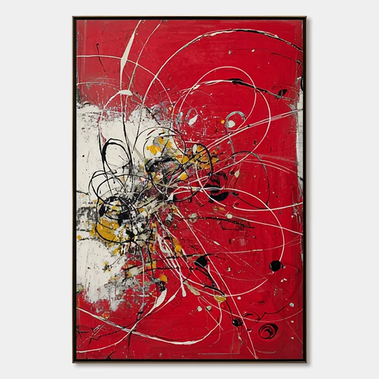 IGNITION: Bold Red and Black Abstract Expressionist Wall Art（Canvas painting）