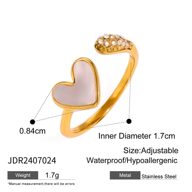 Classic Style Artistic Heart Shape 304 Stainless Steel Open Rings
