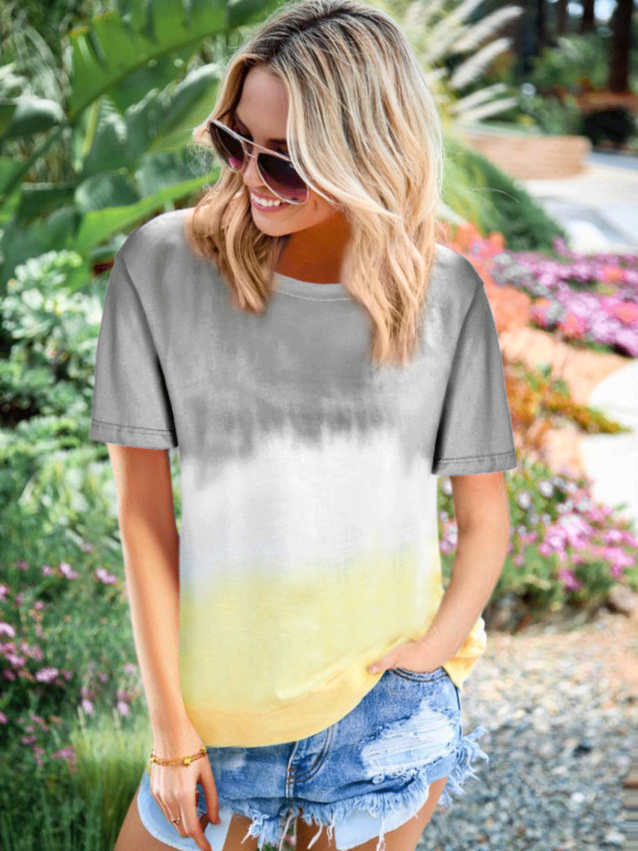 Rainbow Gradient Printed Short-sleeved T-shirt