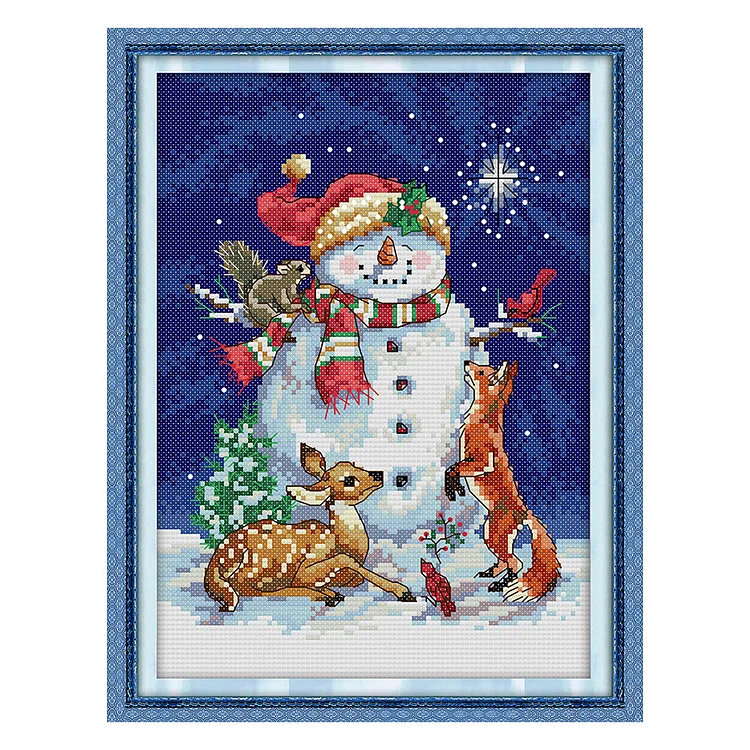 Midnight Snowman 14CT Printed Cross Stitch Kits (30*21CM) fgoby