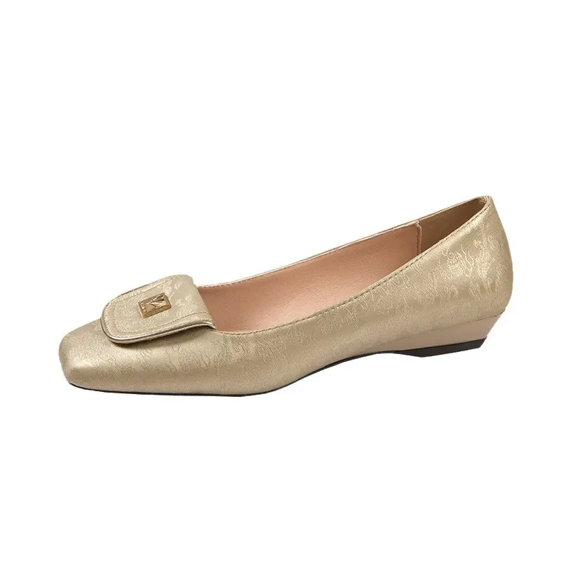 Uveng Uveng Good Wear French Retro Soft Leather Single Shoes Women's New Chinese National Style Square Head Low Heel Flat Shoes With Skirt Shallow Mouth Shoes