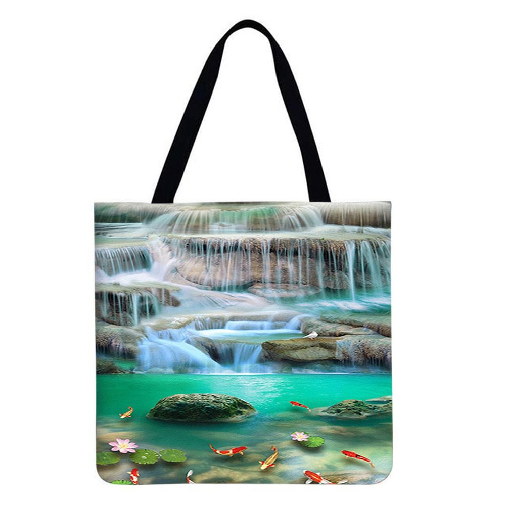 Linen Tote Bag-Flowing water scenery