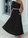 Solid Color One-Shoulder Maxi Dress
