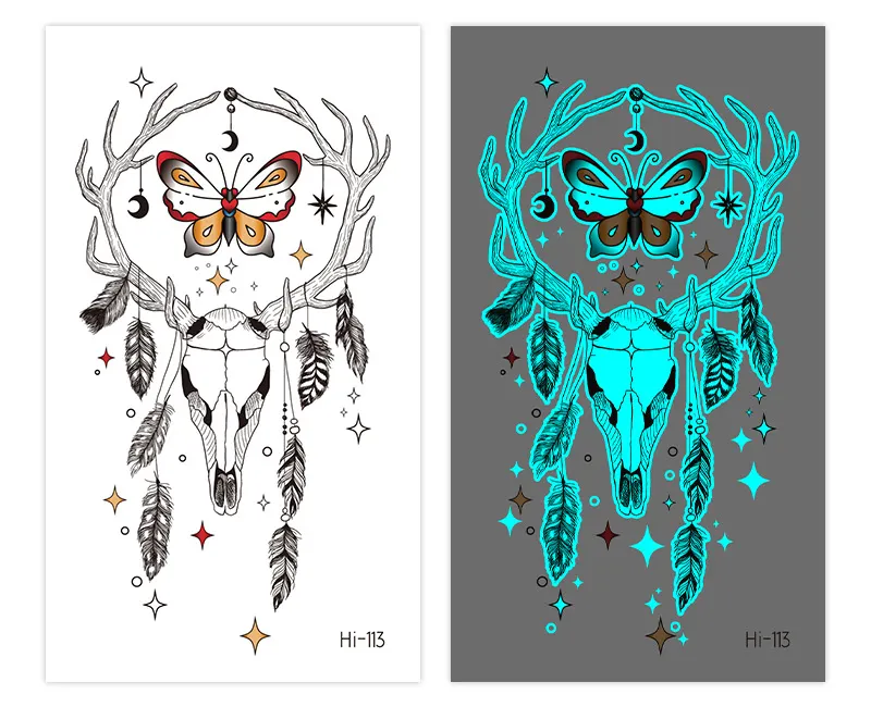 Sdrawing Luminous Glowing In Dark Tattoo Stickers Butterfly Daisy Flower Music Night Club Party Temporary Tattoos Shiny Body Art