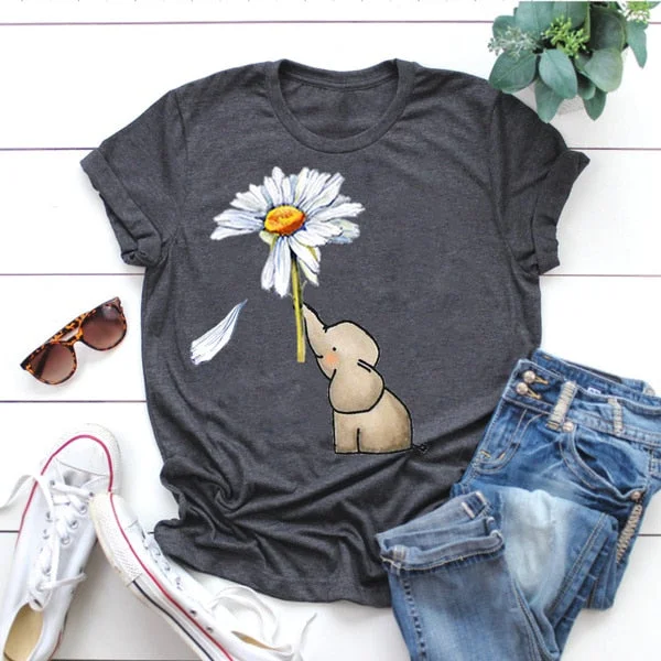 Tshirt Women Fashion Sunflower Print Short Sleeve Kawaii T-Shirt O Neck Casual Graphic T Shirts 5XL Harajuku Shirt Tee Tops