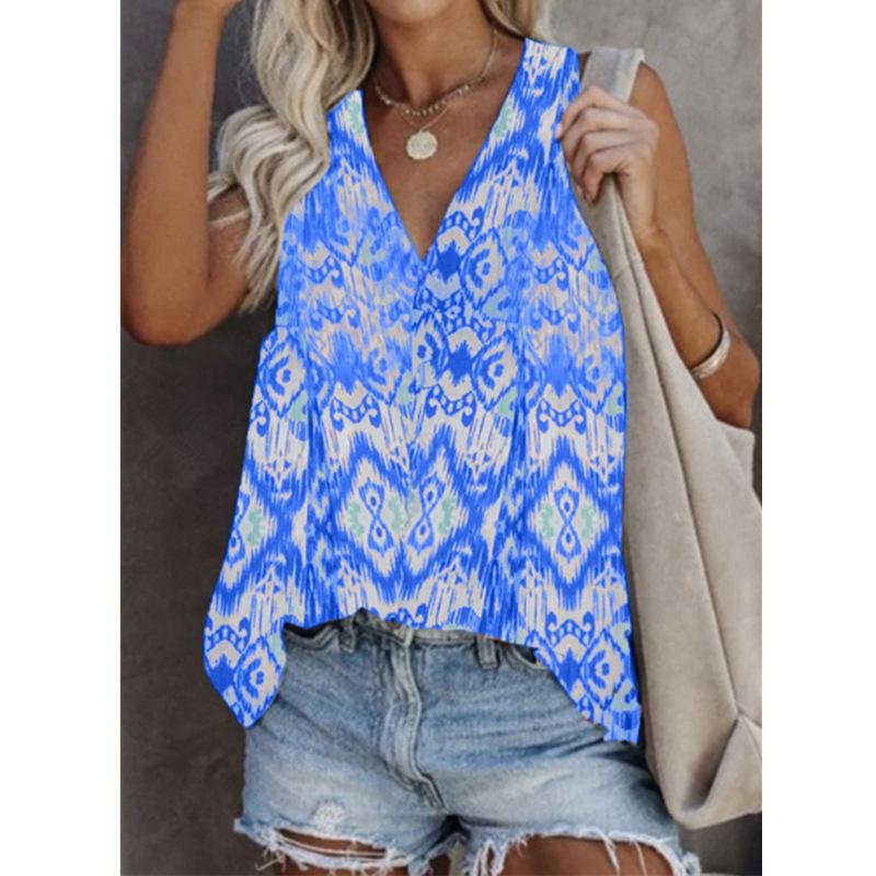 Tank Tops For Women Summer Plus Size Vintage Print Sleeveless Strapless T-shirt Female Casual Streetwear Loose Fashion Tees