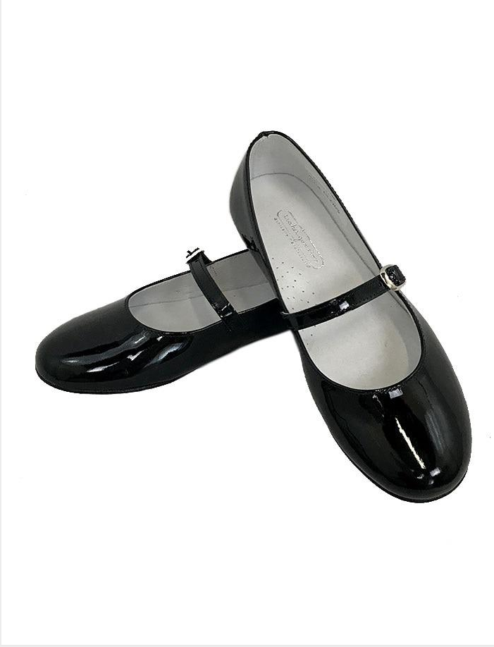 Custom Made Black Patent Leather Round Toe Mary Jane Flats. Vdcoo