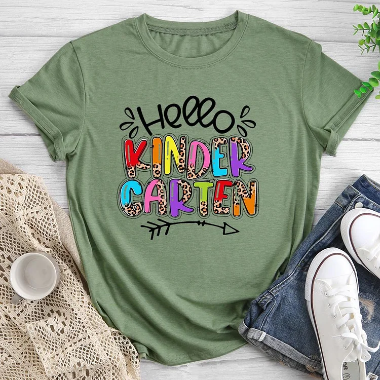 hello Kindergarten Round Neck T-shirt