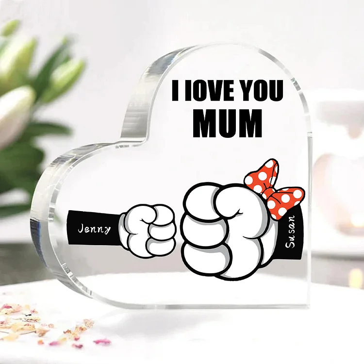 2 Names - Personalized Acrylic Heart Keepsake Custom Name & Text Fist Bump Ornaments Gifts for Family