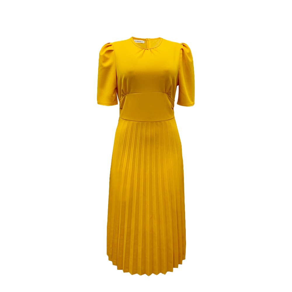 Summer Short Sleeve Pleated Solid Color Dress