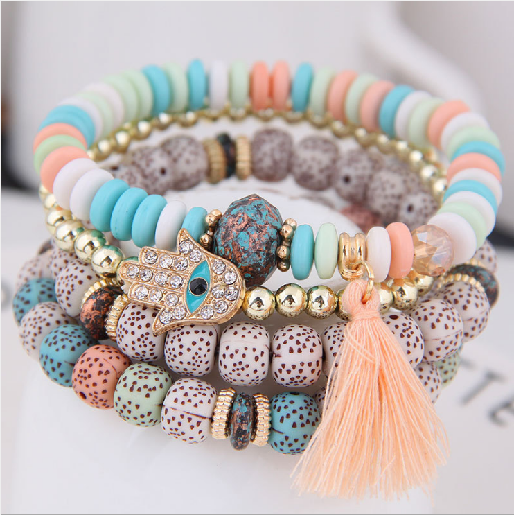 Ladies Retro Tassel Round Bead Creative Multilayer Bracelet