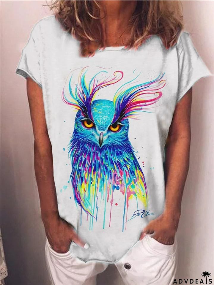 Casual Fit Animal Printed Round Neck Short Sleeve Pullover T-Shirt