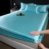 Simple solid color silk fitted sheet and pillowcase three-piece set