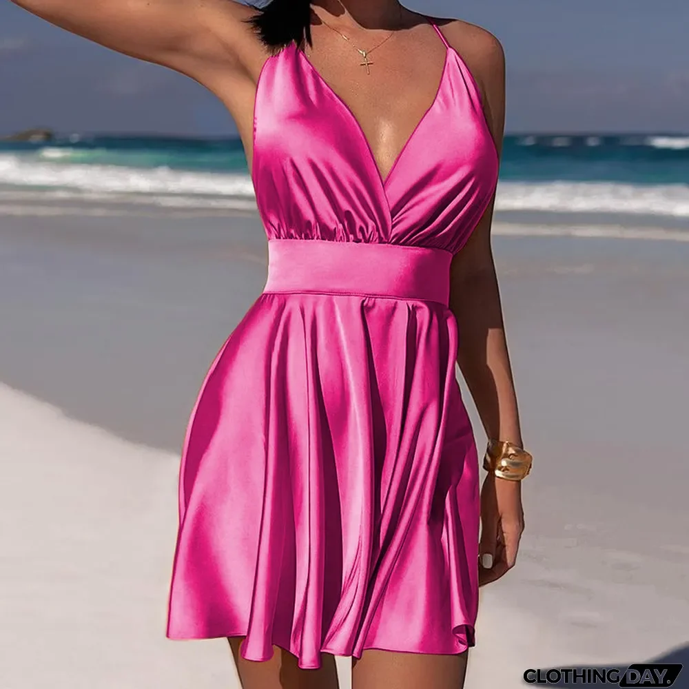 Summer Ladies Sexy High Waist Low Back Strapless Mini Dress