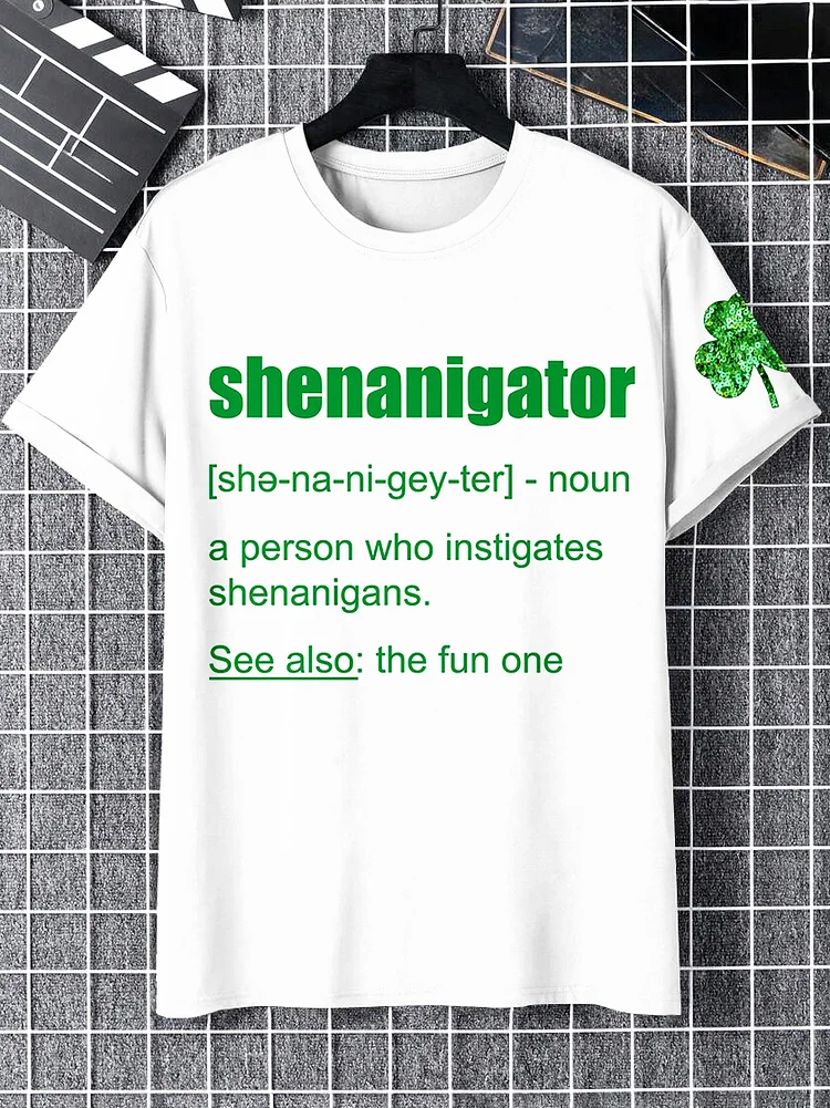 Men's Shenanigator Definition Shenanigans St Patrick's Day Print Cotton Casual T-Shirt
