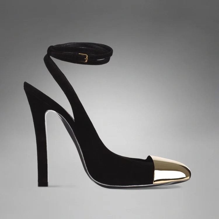 Black Gold Chunky Heel Slingback Pumps Vdcoo