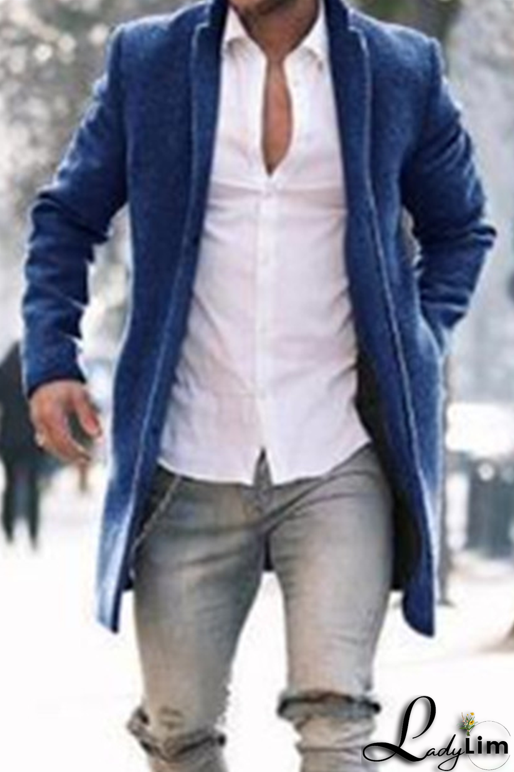 Black Fashion Solid Pocket Buckle Turndown Collar Outerwear