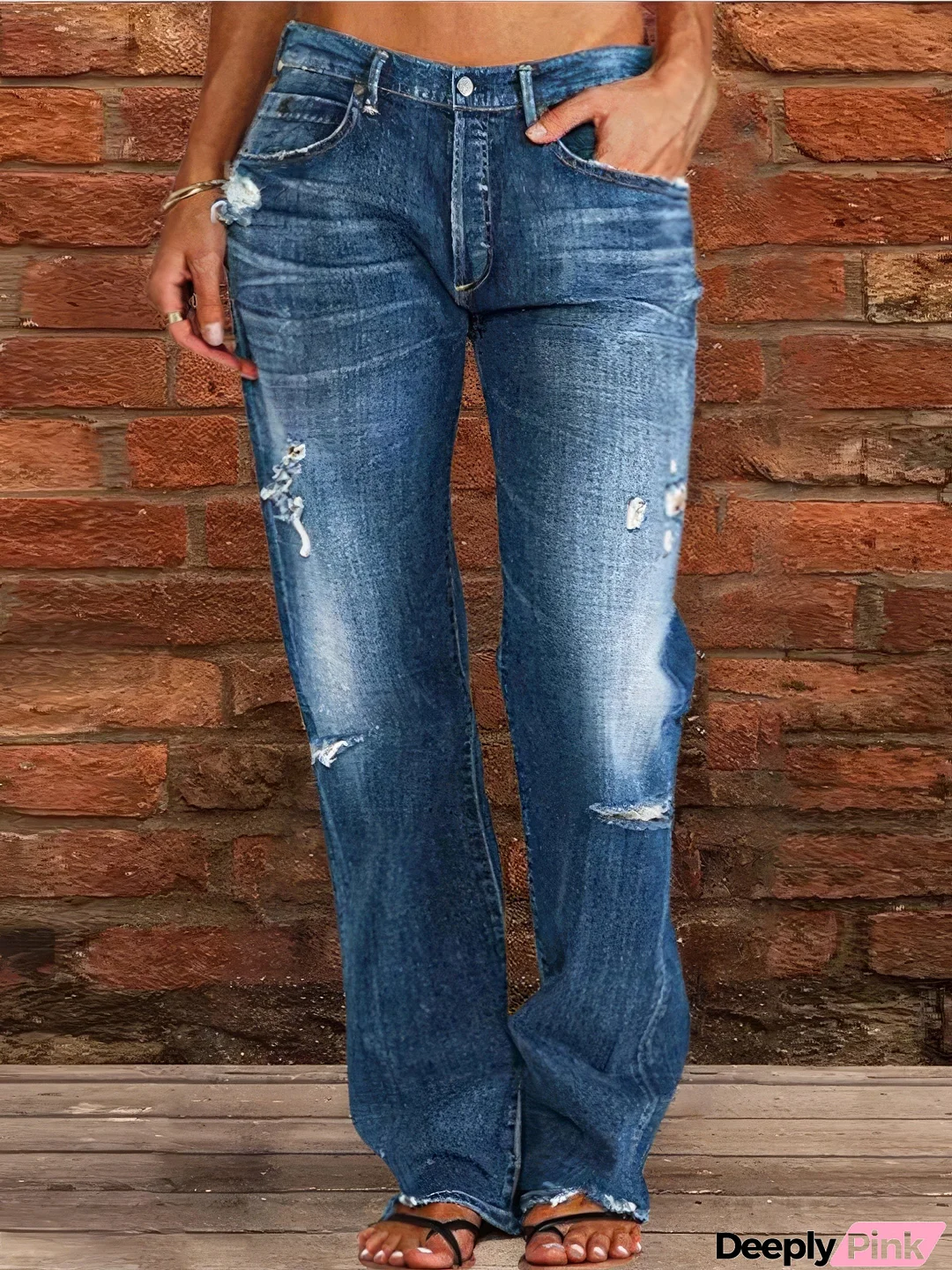 Stretch Ripped Washed Casual Straight Jeans