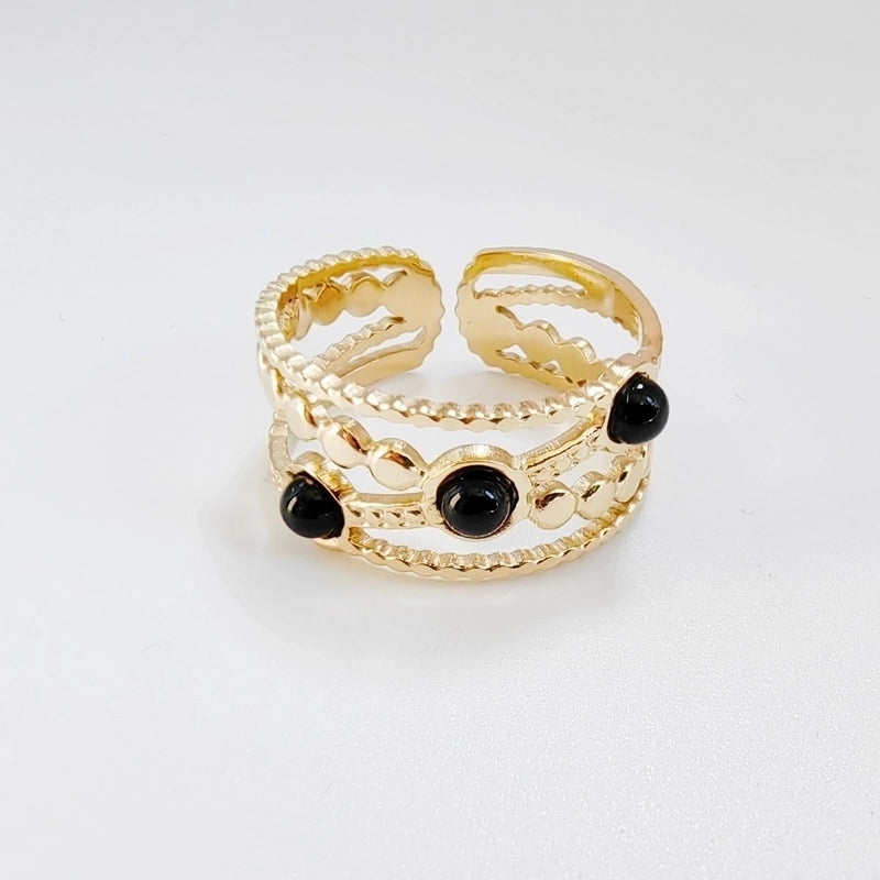 3 Pieces Ig Style Minimalist Geometric 304 Stainless Steel Titanium Steel Natural Stone 14K Gold Plated Plating Inlay Open Rings