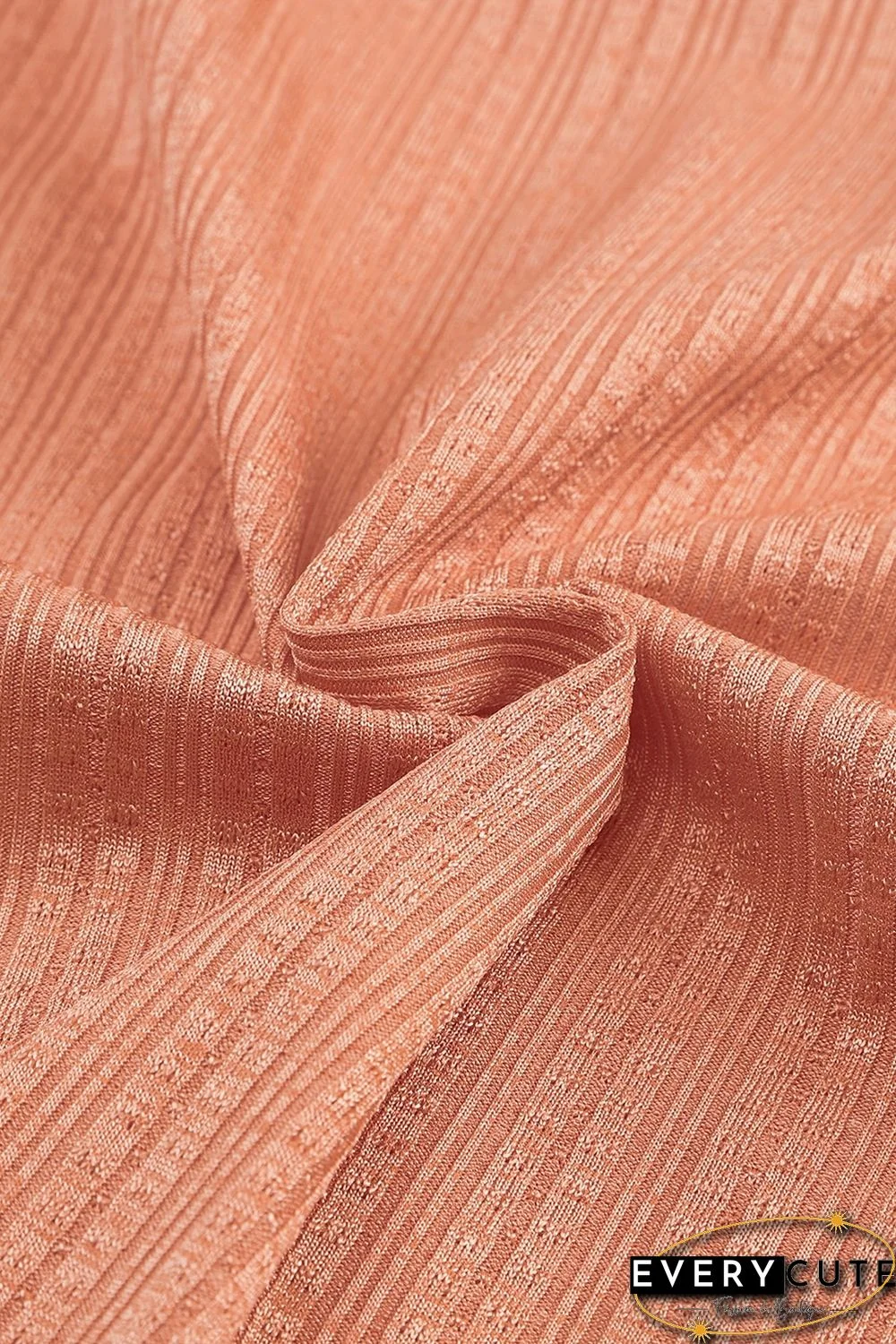 Orange Notched V Neck Buttoned Front Textured Loose Top