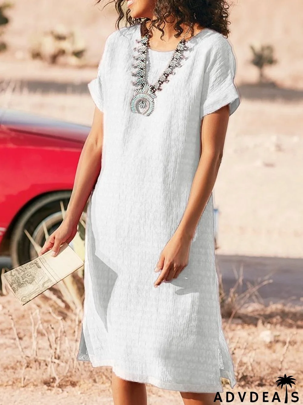 Ladies Spring/Summer Round Neck Short Sleeve Midi Dress