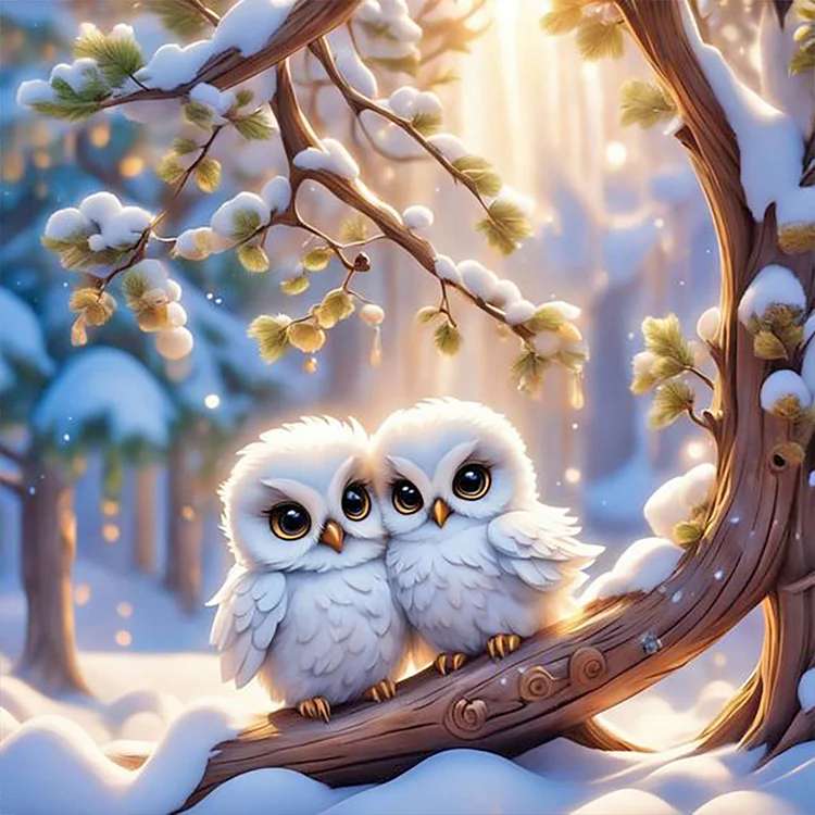 Full Round Diamond Painting - Two Baby Owls 40*40CM
