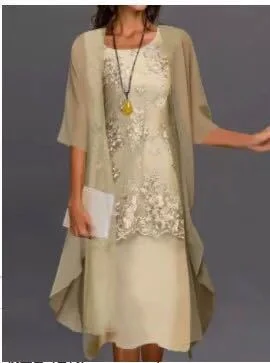 Fashionable and Elegant Lace Chiffon Dress Two Piece Set