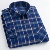 Pure cotton plaid casual square collar pocket long sleeve shirt