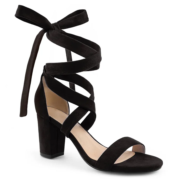 80mm Women's Lace Up Heels Chunky Block Heel Strappy Sandals VOCOSI VOCOSI