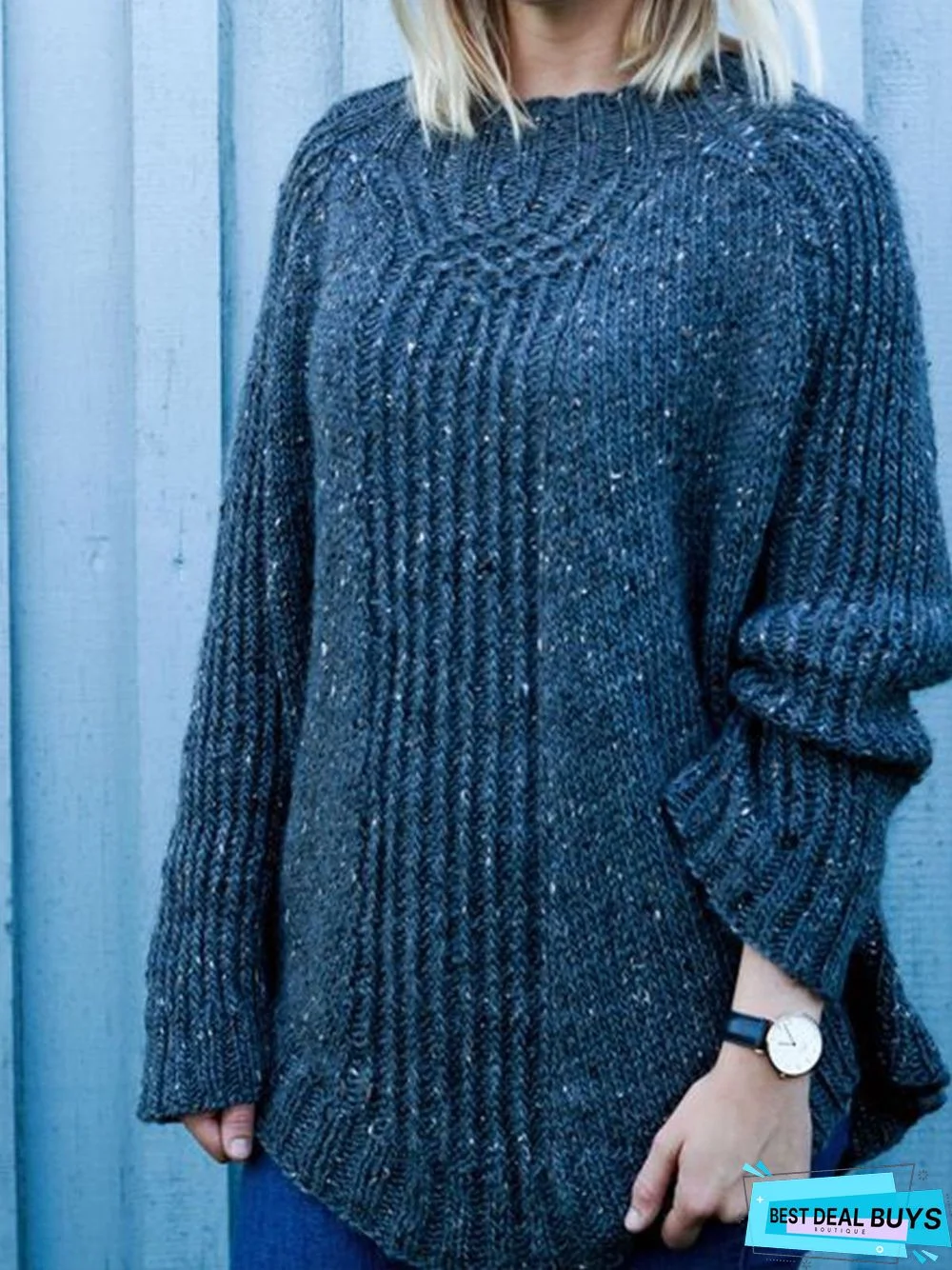 Deep Blue A-Line Long Sleeve Sweater