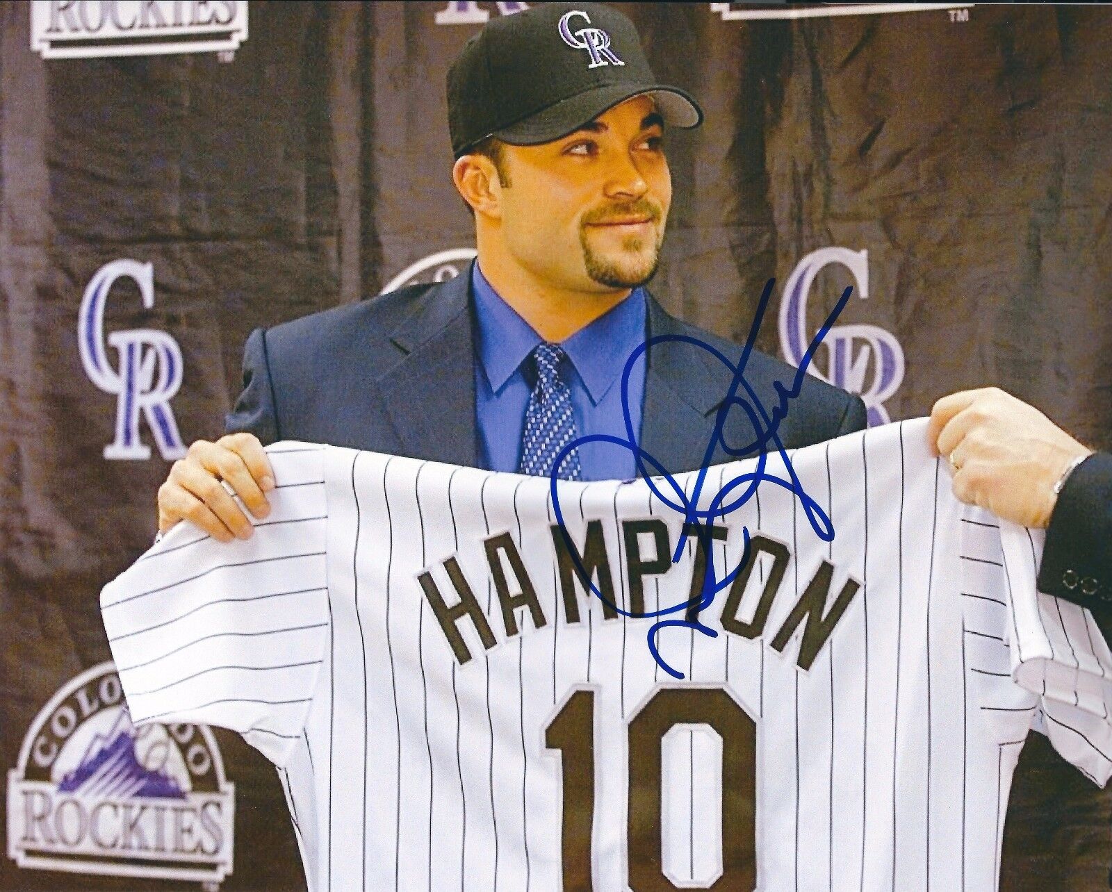 Signed 8x10 MIKE HAMPTON Colorado Rockies Autographed Photo Poster painting - COA