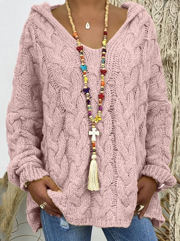 Women's pure color knit hoodie Sweater