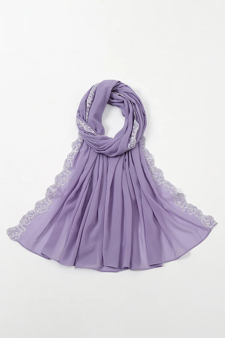 Ethnic Lace Trim Shawl Chiffon Headscarf