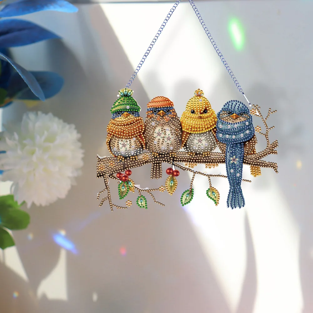 DIY Birds on Branch Acrylic Single-Sided Diamond Painting Hanging Pendant