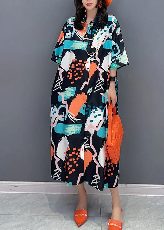 5.29Stylish Peter Pan Collar Print Maxi Shirts Dress Summer