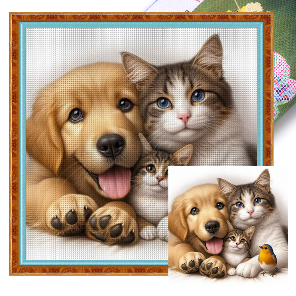 Cat And Dog Companions Full 11CT Pre-stamped Canvas(40*40cm) Cross Stitch