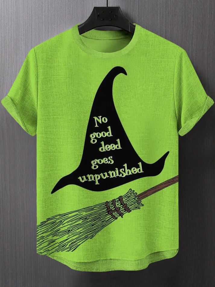 Men's Witch Hat Broom No Good Deed Goes Unpunished Print T-Shirt