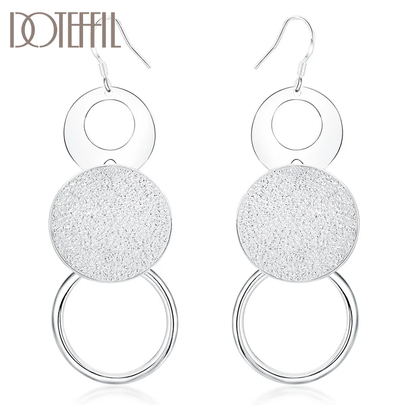 DOTEFFIL 925 Sterling Silver Round O-shaped Matte Earrings Woman Jewelry