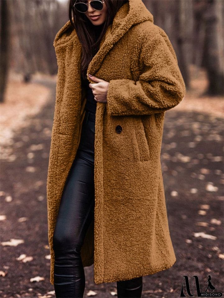 MidiSono - Women's Warm Hooded Maxi Plush Coat for Winter