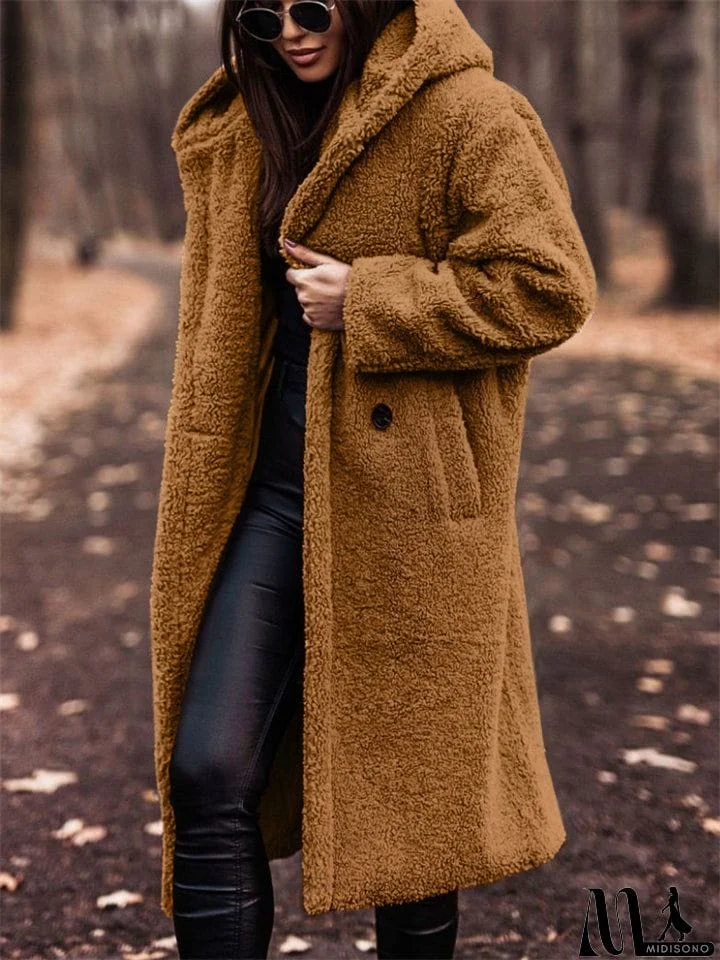 MidiSono - Women's Warm Hooded Maxi Plush Coat for Winter