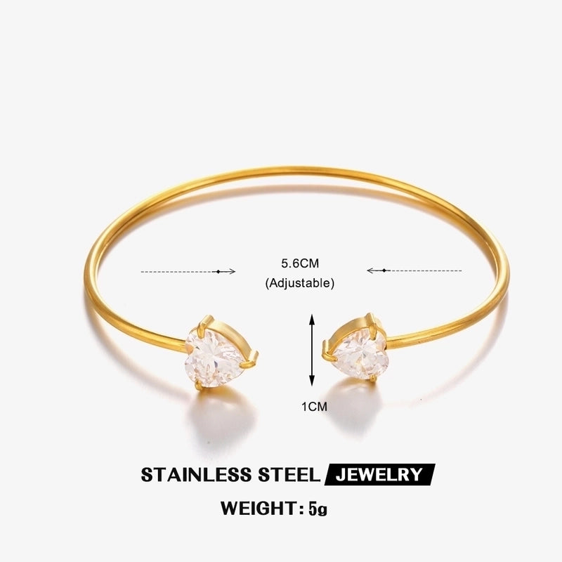 IG Style Square Heart Shape 304 Stainless Steel 18K Gold Plated Zircon Bangle In Bulk